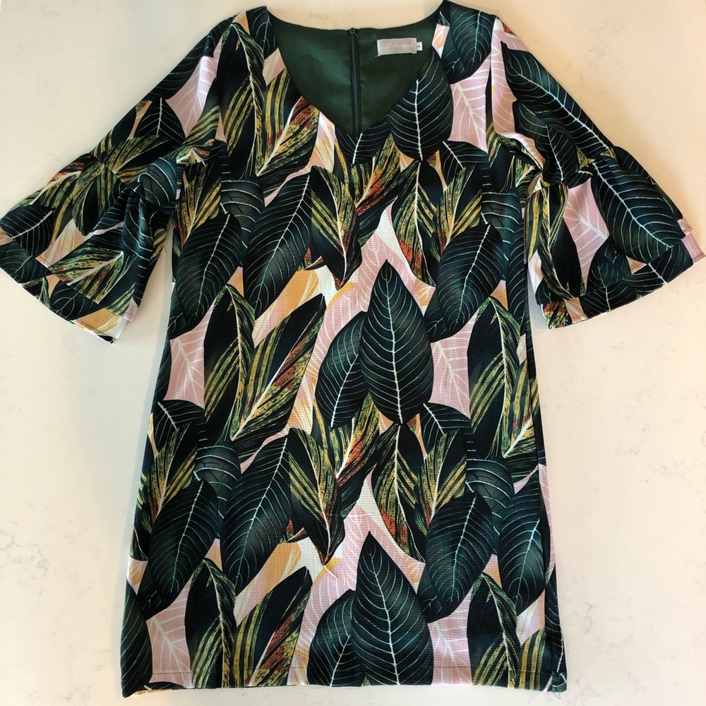 Palm Bell Sleeve Shift Dress